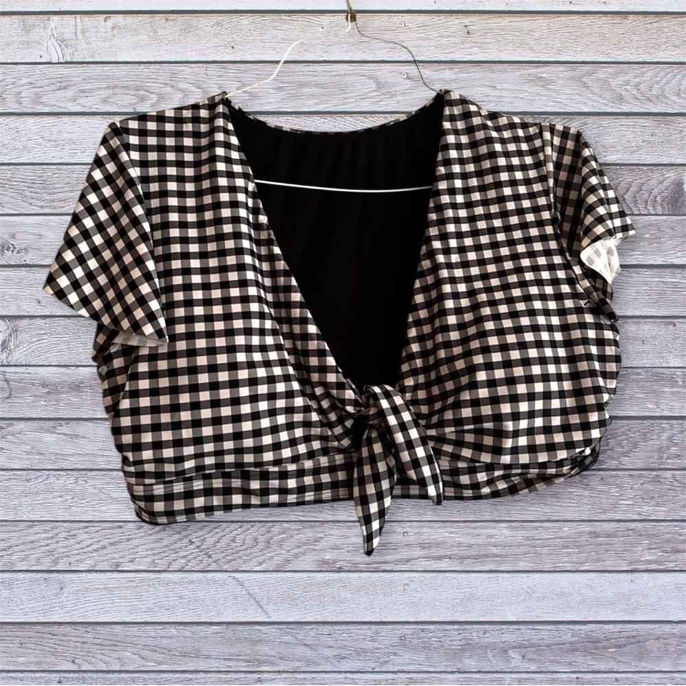 COCOSHIP Black and White Gingham bathing suit top 16